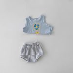 【66-100cm】セットアップ ベビー 可愛い ベスト&ボーダーショートパンツ - 画像 (7)