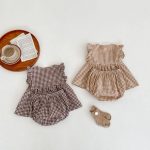 【66-100cm】セットアップ ベビー チェック フリル トップス&パンツ - 画像 (3)