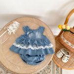 【66-100cm】セットアップ ベビー デニム レース トップス&ブルマ - 画像 (3)