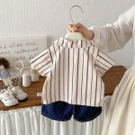 【73-100cm】シャツ or デニムショートパンツ 韓国風 ストライプ - 画像 (7)