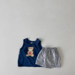 【73-100cm】セットアップ ベビー くまさんベスト&チェックショートパンツ - 画像 (7)