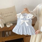 【73-100cm】ワンピース ベビー 女の子 ストライプ リボン付き - 画像 (6)