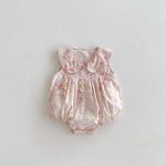 【66-90cm】ロンパース ベビー 小花柄 丸襟 ノースリーブ - 画像 (5)
