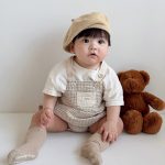 【66-90cm】セットアップ ベビー チェックサロペットロンパース&半袖Tシャツ - 画像 (8)