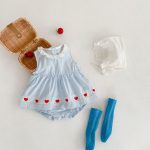 【66-90cm】ロンパースワンピース ベビー ハート 刺繍
