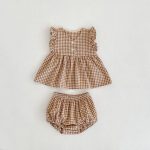 【66-100cm】セットアップ ベビー チェック フリル トップス&パンツ - 画像 (4)