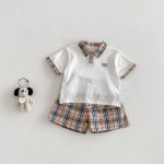 【73-120cm】半袖Tシャツ or チェックショートパンツ 韓国風 刺繍ロゴ - 画像 (6)