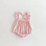 【66-90cm】サロペットロンパース ベビー フリル袖 チェック - 画像 (3)