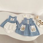 【73-110cm】セットアップ or ワンピース ベビー 女の子 韓国風 花刺繍 - 画像 (3)