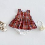 【66-90cm】ロンパース レッド チェック 可愛い ベビー服