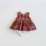 【66-90cm】ロンパース レッド チェック 可愛い ベビー服 - 画像 (4)