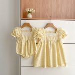 【66-130cm】ロンパースorワンピース イエロー チェック 姉妹服 - 画像 (6)
