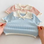 【73-100cm】Tシャツ 半袖 可愛い襟 トップス - 画像 (19)