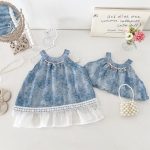 【66-100cm】姉妹服 ノースリーブ ブルーロンパースorワンピース - 画像 (5)