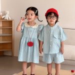 【80-150cm】セットアップorワンピース ライトブルーチェック - 画像 (7)