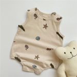 【66-90cm】ロンパース ノースリーブ 総柄ストライプ ベビー服 - 画像 (5)