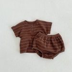 【66-100cm】セットアップ ベビー 韓国風 ボーダーワッフル - 画像 (6)