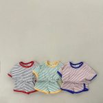 【80-130cm】セットアップ ベビー 男女兼用 ボーダー カジュアル