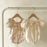 【66-90cm】ロンパース ベビー 女の子 リボン 小花柄 - 画像 (5)