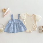 【66-90cm】セットアップ ベビー パフスリーブ ロンパース&キャミソール - 画像 (5)