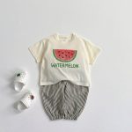 【80-130cm】セットアップ キッズ服 フルーツ柄 トップス&チェックショートパンツ - 画像 (8)