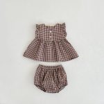 【66-100cm】セットアップ ベビー チェック フリル トップス&パンツ - 画像 (5)