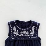 【66-90cm】ロンパース ベビー ナチュラル 花刺繍 スクエア襟 - 画像 (18)