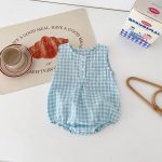 【66-90cm】ロンパース ベビー ノースリーブ チェック柄 - 画像 (7)