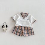 【73-120cm】半袖Tシャツ or チェックショートパンツ 韓国風 刺繍ロゴ - 画像 (7)
