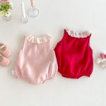 【66-90cm】ロンパース ベビー 女の子 リボン レースカラー - 画像 (5)