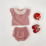 【73-110cm】セットアップ ベビー フリル襟 チェック スウィート - 画像 (2)