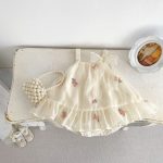 【66-90cm】キャミロンパースワンピース ベビー ガーリー 刺繍 花柄 - 画像 (4)