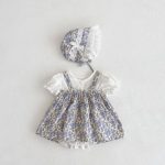 【66-90cm】ロンパースワンピ＆帽子 ベビー 女の子 花柄 お出かけに