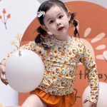 【80-130cm】水着 長袖 ラッシュガード UVカット 花柄 - 画像 (14)
