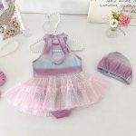 【73-100cm】ワンピース水着 プリンセス レース付き プール遊び - 画像 (3)