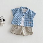 【73-100cm】シャツ or ベスト or ショートパンツ ベビー チェック カートゥーン - 画像 (3)