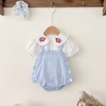 【73-100cm】サロペットロンパース&ブラウス ベビー いちご刺繍 スウィート - 画像 (3)