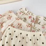 【66-100cm】セットアップ ベビー フリル袖トップス&レースショートパンツ - 画像 (12)