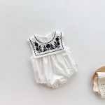 【66-90cm】ロンパース ベビー ナチュラル 花刺繍 スクエア襟 - 画像 (9)