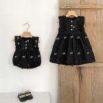 【90-130cm】ロンパースorワンピース 蝶結び柄 ブラック 姉妹服 - 画像 (16)