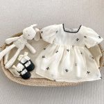 【66-120cm】ロンパース or ワンピース ベビー 女の子 リボン バブルスリーブ - 画像 (5)