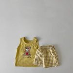 【73-100cm】セットアップ ベビー くまさんベスト&チェックショートパンツ - 画像 (8)