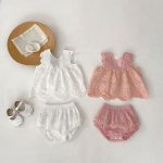 【66-100cm】セットアップ ベビー アイレットフラワー&ハート - 画像 (2)