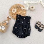 【90-130cm】ロンパースorワンピース 蝶結び柄 ブラック 姉妹服 - 画像 (3)