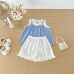 【73-110cm】セットアップ ブルーチェック トップス＆パンツ - 画像 (7)