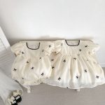 【66-120cm】ロンパース or ワンピース ベビー 女の子 リボン バブルスリーブ - 画像 (3)