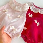 【66-90cm】ロンパース ベビー 女の子 リボン レースカラー - 画像 (9)