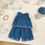 【73-120cm】セットアップ ベビー 女の子 デニムトップス&パンツ ノースリーブ