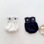【66-90cm】ロンパース ベビー ナチュラル 花刺繍 スクエア襟 - 画像 (4)