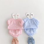【66-100cm】セットアップ ベビー ウサギ耳 ストライプ